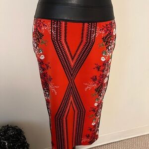 Floral Red Pencil Skirt